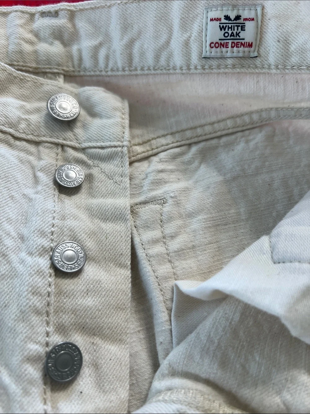 Levi's 501 Original Fit White Oak Cone Denim Jeans Men's 31x32 Off White Button